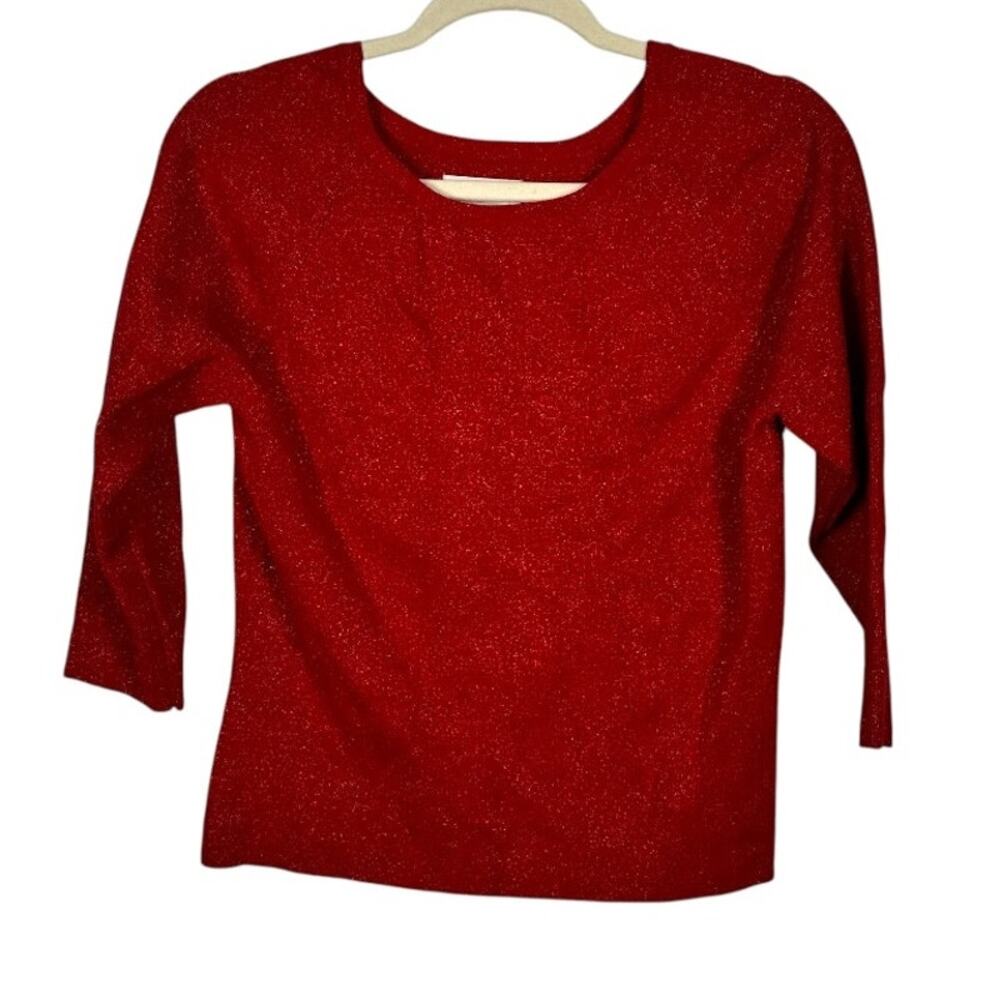 Worthington Red Metallic 3/4 Sleeve Top Large
